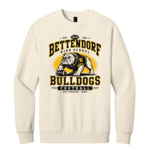 57. Bettendorf HS Football Distressed Print District VIT Heavyweight Fleece Crew-Griege