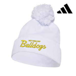 11b. Bettendorf Bulldogs Script adidas Solid Cuffed Pom Beanie-White
