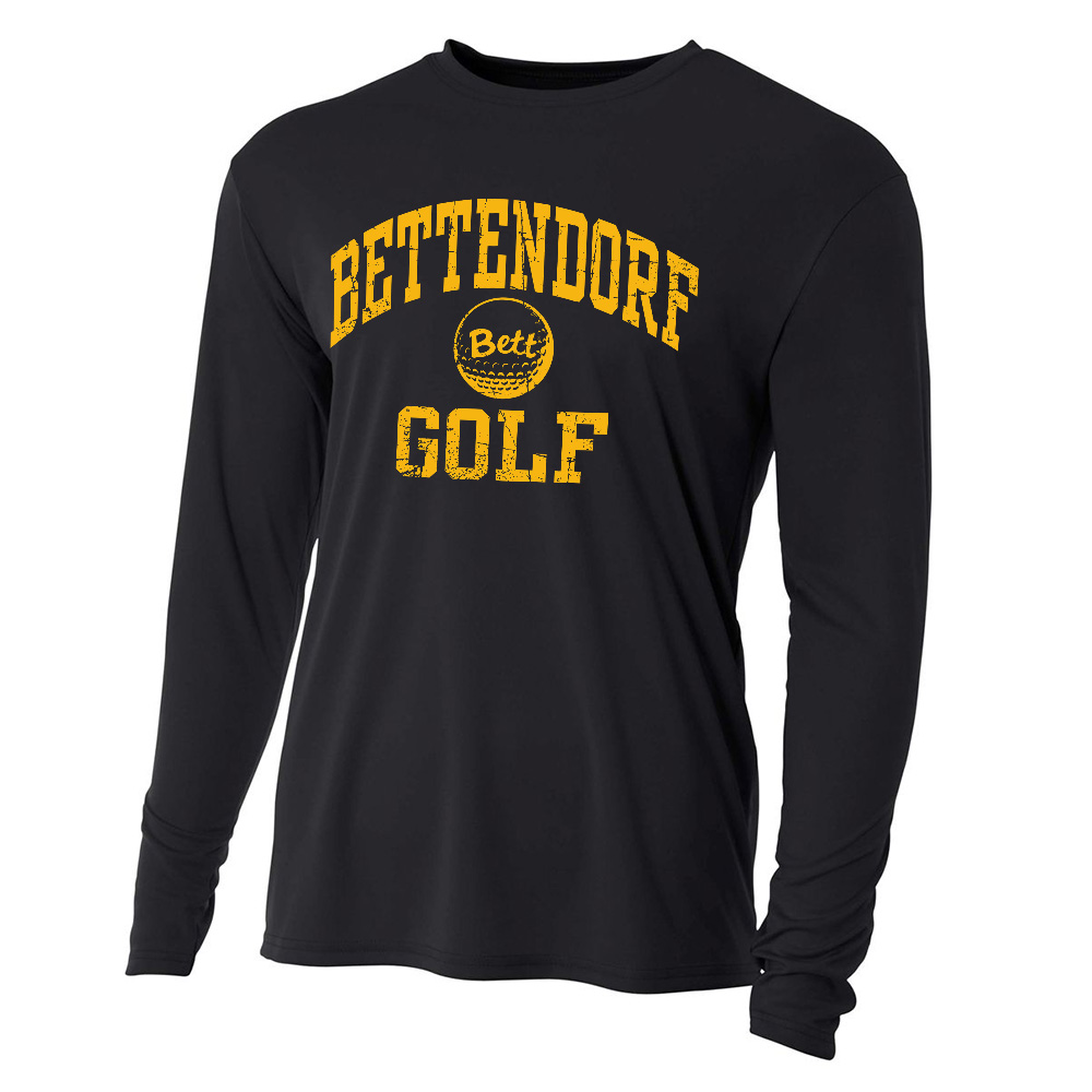 Bett Golf Adult Cooling Performance long sleeve Crew Tee-Black