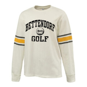 Bett Golf Pennant HEAVYWEIGHT 8.0 oz. antique white cotton jerseyarchive-style printed sleeve stripe-Gold/Bl