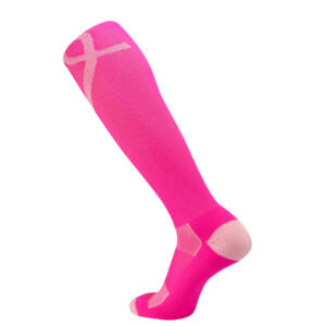 CPU Pink Volleyball Aware ribbon knit over the calf socks-Hot Pink (L or XL)