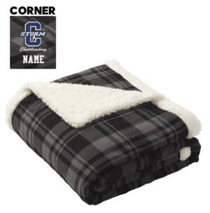 Camanche Cheer Port Authority Flannel Sherpa Blanket-Black Uneven Plaid
