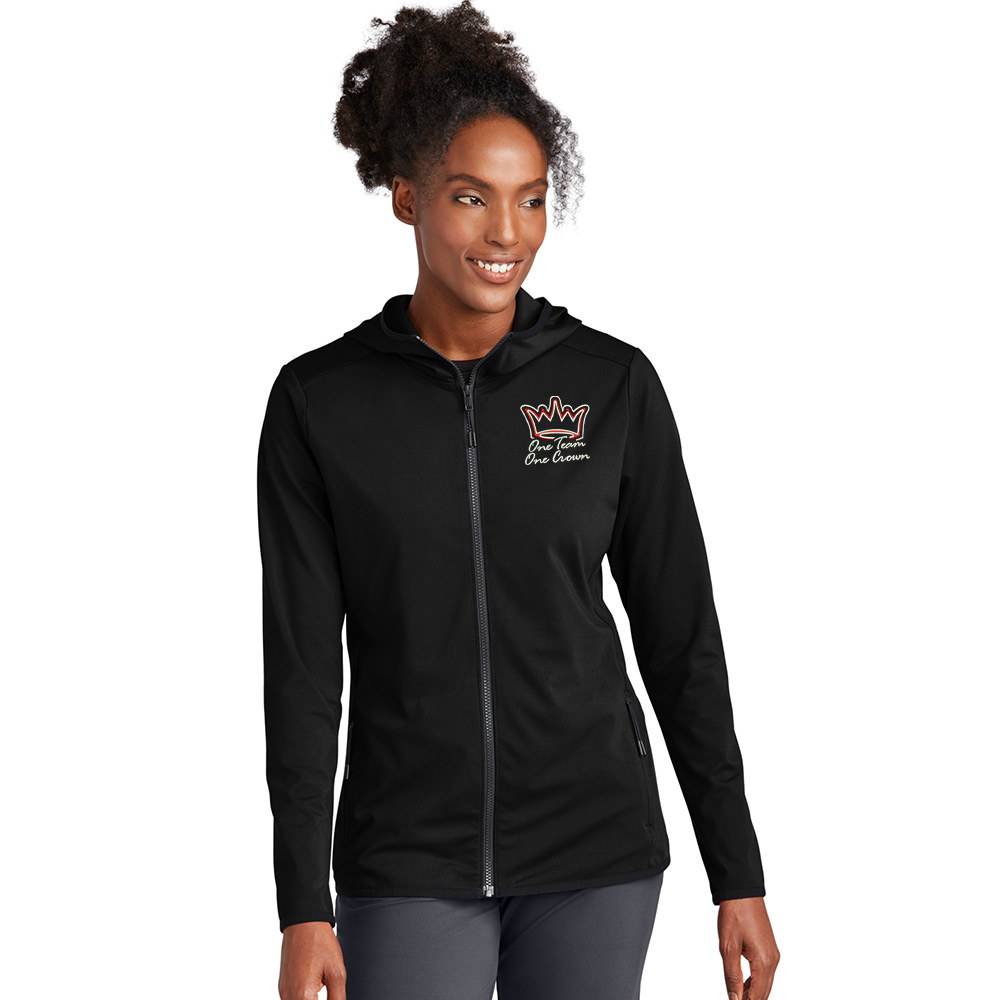Clinton Girls Tennis Sport Tek Ladies Circuit Hooded Full Zip warm up jacket - DeepBlack