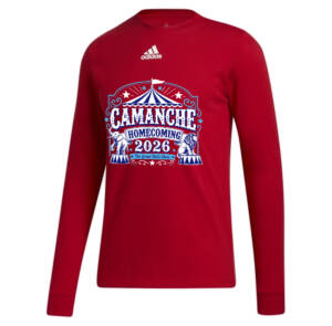 Camanche Homecoming Adidas Amplifier ringspun cotton Long Sleeve T shirt – Power RED (2x only while supplies last)