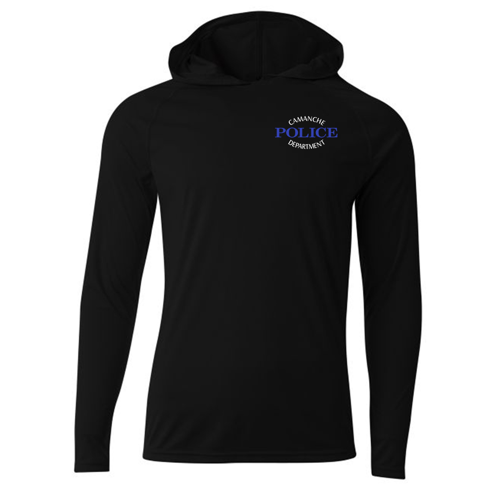 Camanche Police Cooling Performance Long Sleeve Men Hooded Tee-Black
