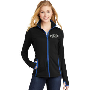 Camanche Police Port Authority Ladies Sport Wick Stretch Contrast Full Zip Jacket-Black/Royal