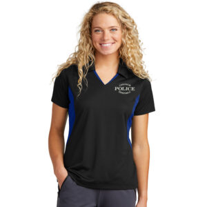 Camanche Police Sport Tek Ladies Side Blocked Micropique Sport Wick Polo-Black/Royal