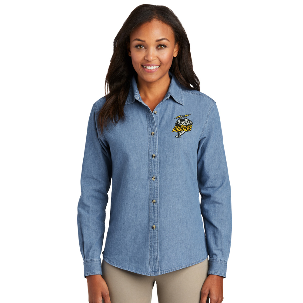 CPU Port Company Ladies Long Sleeve Value Denim Shirt-Faded Blue
