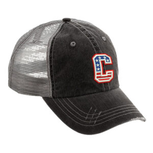 Camanche VB Washed Herringbone Cotton distressed Twill Trucker Cap-Black/Grey