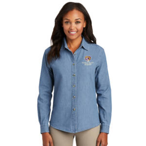 Sabers Port Company Ladies Long Sleeve Value Denim Shirt-Faded Blue