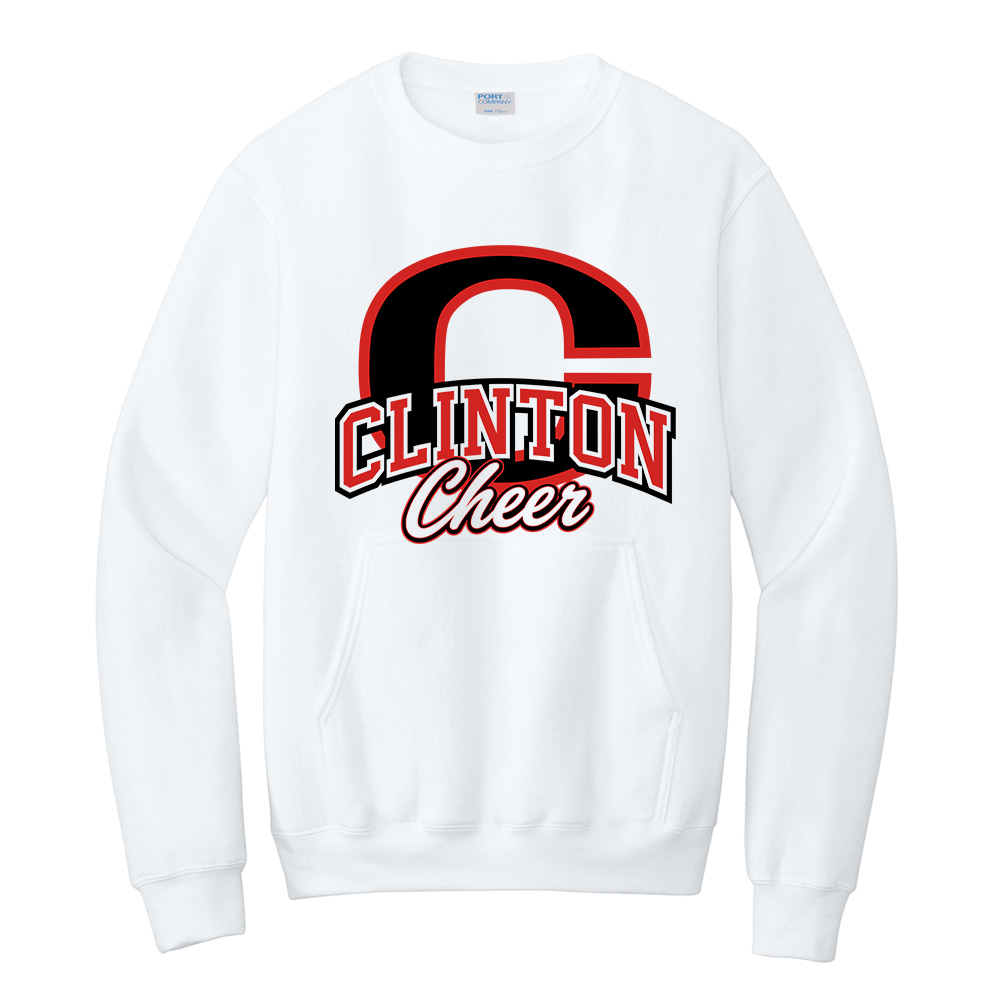 Clinton Cheer Unisex Core Fleece Crewneck Pocket Sweatshirt -White