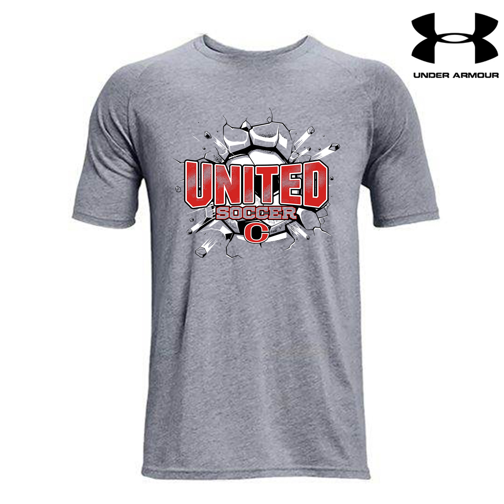 Clinton United Soccer Under Armour Athletics soft cotton blend T-shirt-Steel Grey (medium is out of stock)
