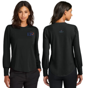EIS Mercer and Mettle Women’s Stretch Jersey Long Sleeve Blouson Top-Deep Black