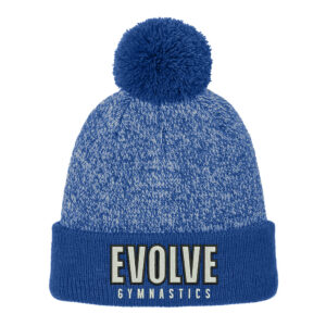 Evolve Sport-Tek Halftime Heather Pom Beanie-Royal/ Silver
