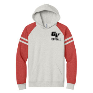 GV Football Jerzees Unisex NuBlend Varsity Colorblock Hooded Sweatshirt – OatmealHeather/FieryRedHeather