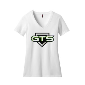 GTS Baseball District Made Ladies Perfect Blend V Neck Tee – White