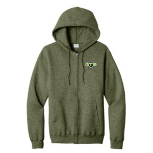 GTS Baseball Unisex Core Fleece Full Zip Hooded Sweatshirt-Olive Drab Green Heather