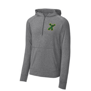 Green Xtreme Sport-Tek Sport-Wick Men Stretch 1/2-Zip Hoodie-Charcoal Grey Heather