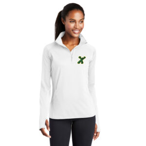 Green Xtreme Sport-Tek Ladies Sport-Wick Stretch 1/2-Zip Pullover-White