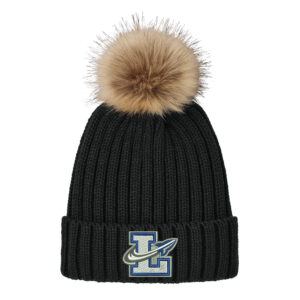 Limestone Football Port Authority Faux Fur Pom Beanie-Black