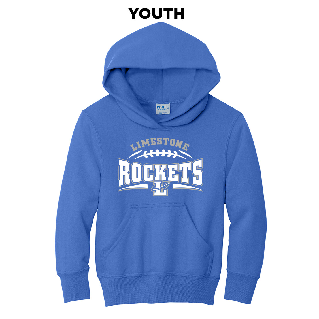 Limestone Football Youth Hooded Sweatshirt - royal