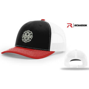 Monticello Fire Richardson Pro Mesh Adjustable Trucker Cap Tri Color-Black/White/Red