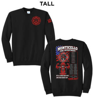 Monticello Fire Tall Fleece Crewneck Sweatshirt-Black