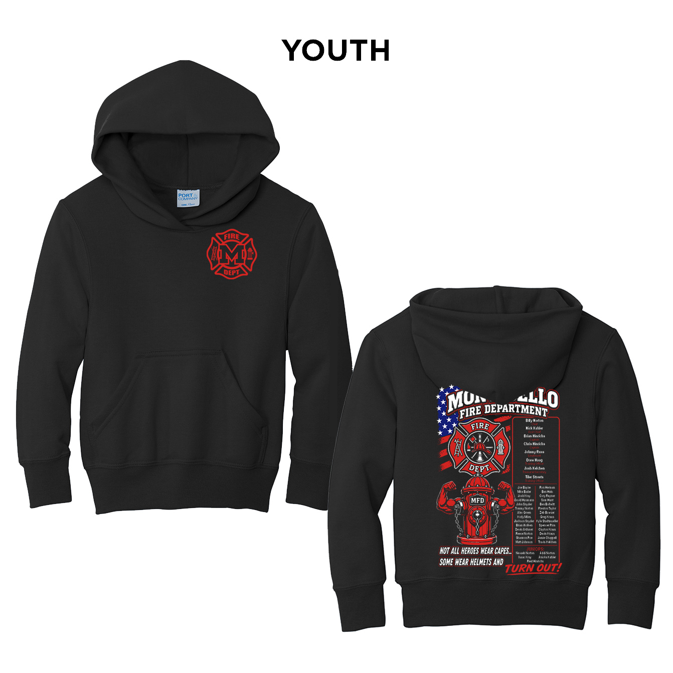 Monticello Fire Youth Fleece Hooded Sweatshirt-Black