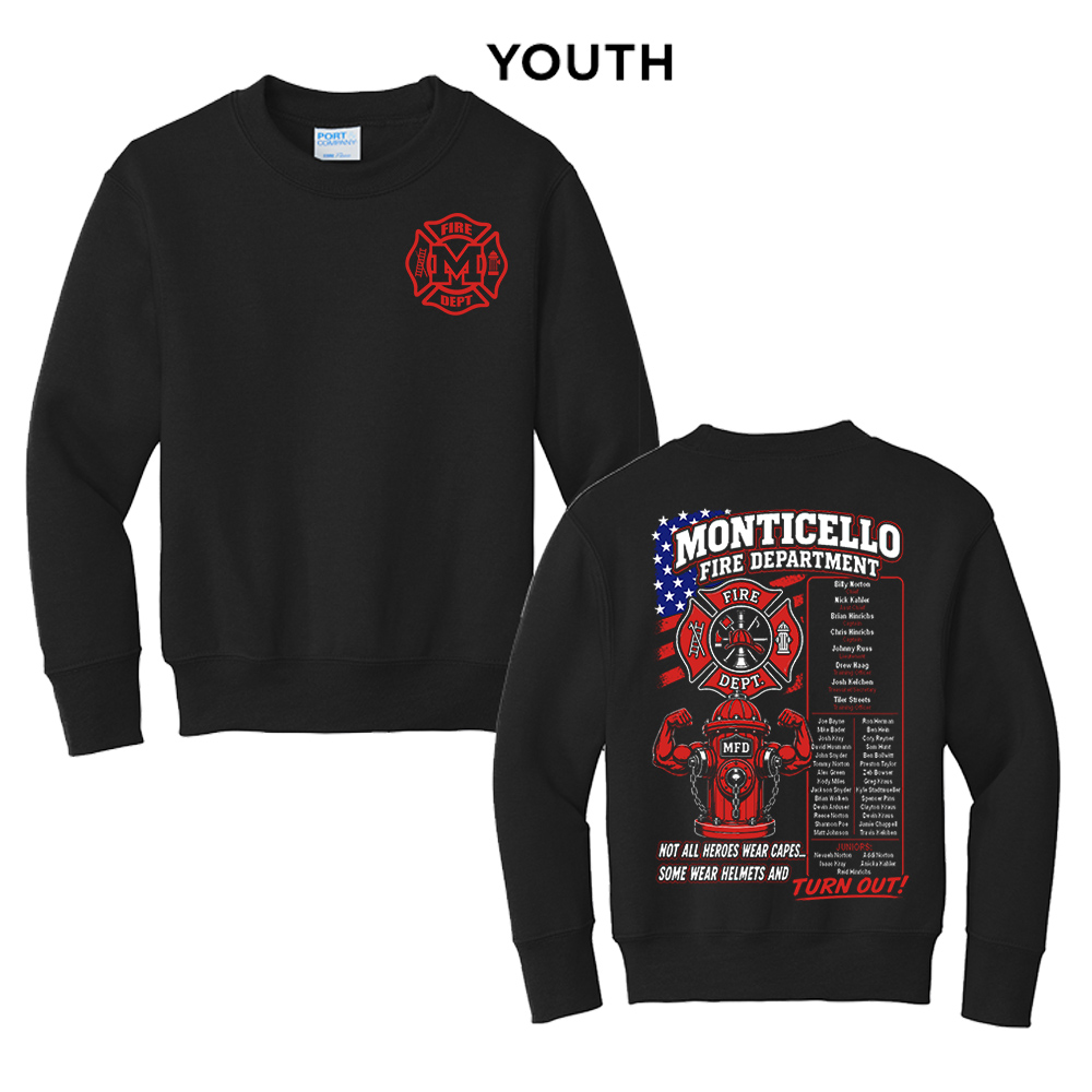 Monticello Fire Youth Fleece Crewneck Sweatshirt-Black