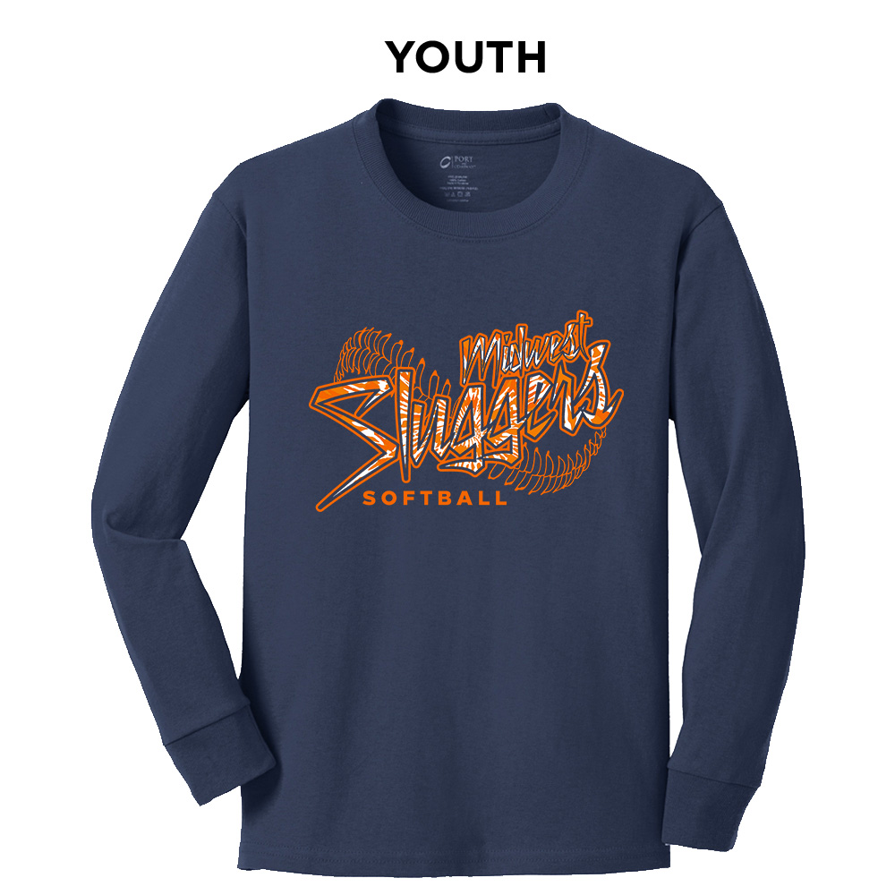 Sluggers Softball Youth Cotton Long Sleeve Tee -Navy