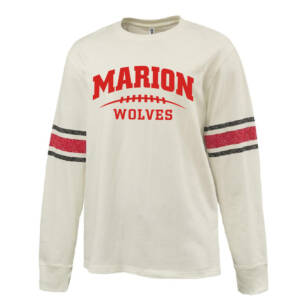 Marion Football Pennant HEAVYWEIGHT 8.0 oz. antique white cotton jerseyarchive style printed sleeve stripe – Red B
