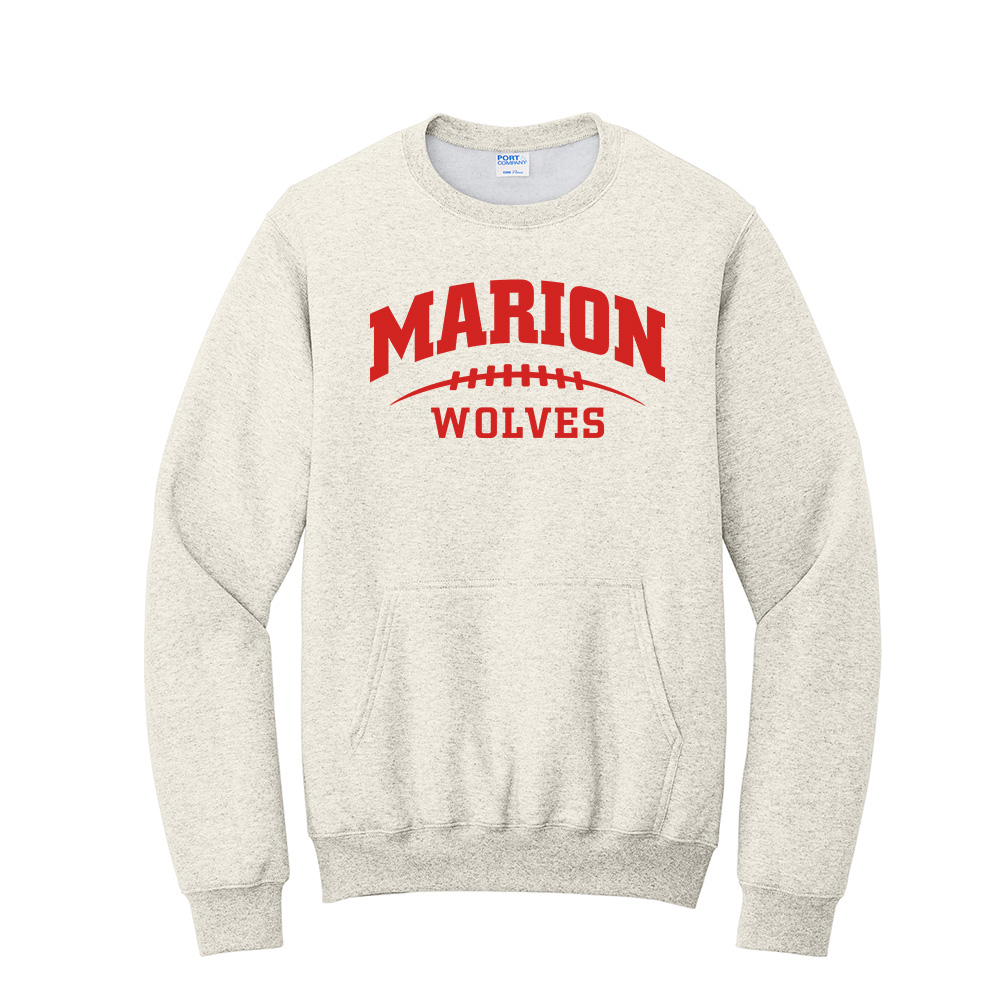 Marion Football Unisex Core Fleece Crewneck Pocket Sweatshirt -Oatmeal Heather