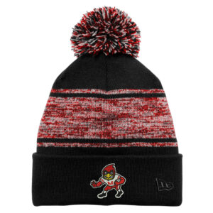 Maquoketa FB New Era Knit Chilled Pom Beanie-Black/Scarlet