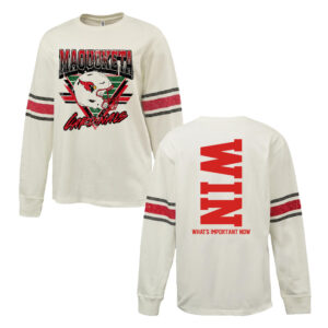 Maquoketa FB Pennant HEAVYWEIGHT 8.0 oz. antique white cotton jerseyarchive-style printed sleeve stripe-Red/Bla