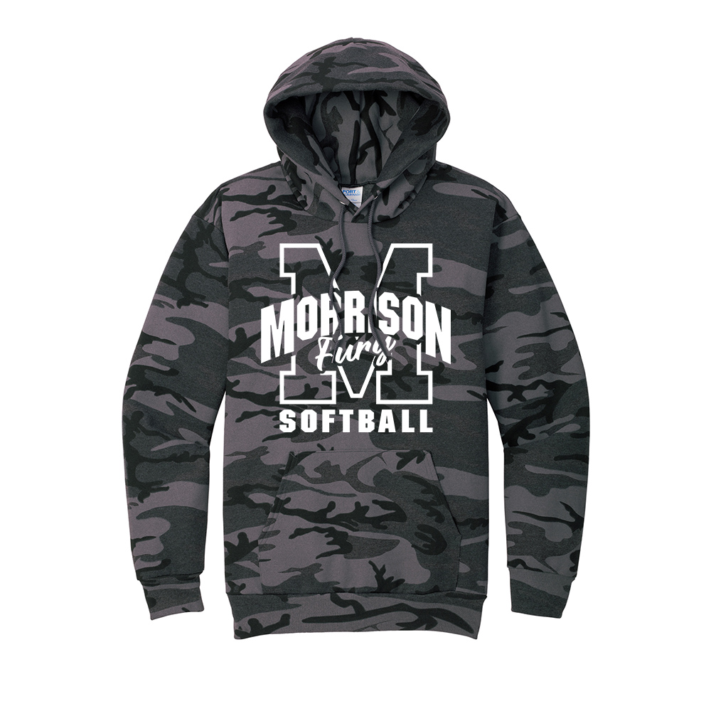 Morrison Fury Unisex Core Fleece Camo Pullover Hooded Sweatshirt-Black Heather Camo