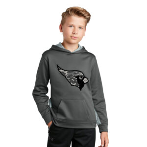 Maq JR Football Sport Tek YOUTH Sport Wick CamoHex Colorblock Hooded Pullover-Dark Smoke Grey/White