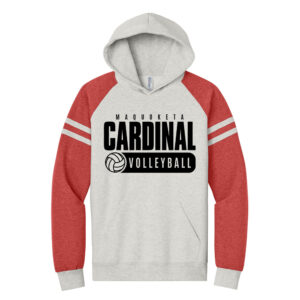 Maquoketa Volleyball Jerzees Unisex NuBlend Varsity Colorblock Hooded Sweatshirt – OatmealHeather/Fiery Red Heather