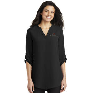 Plymouth Management Port Authority Ladies 3/4 Sleeve Tunic Blouse-Black
