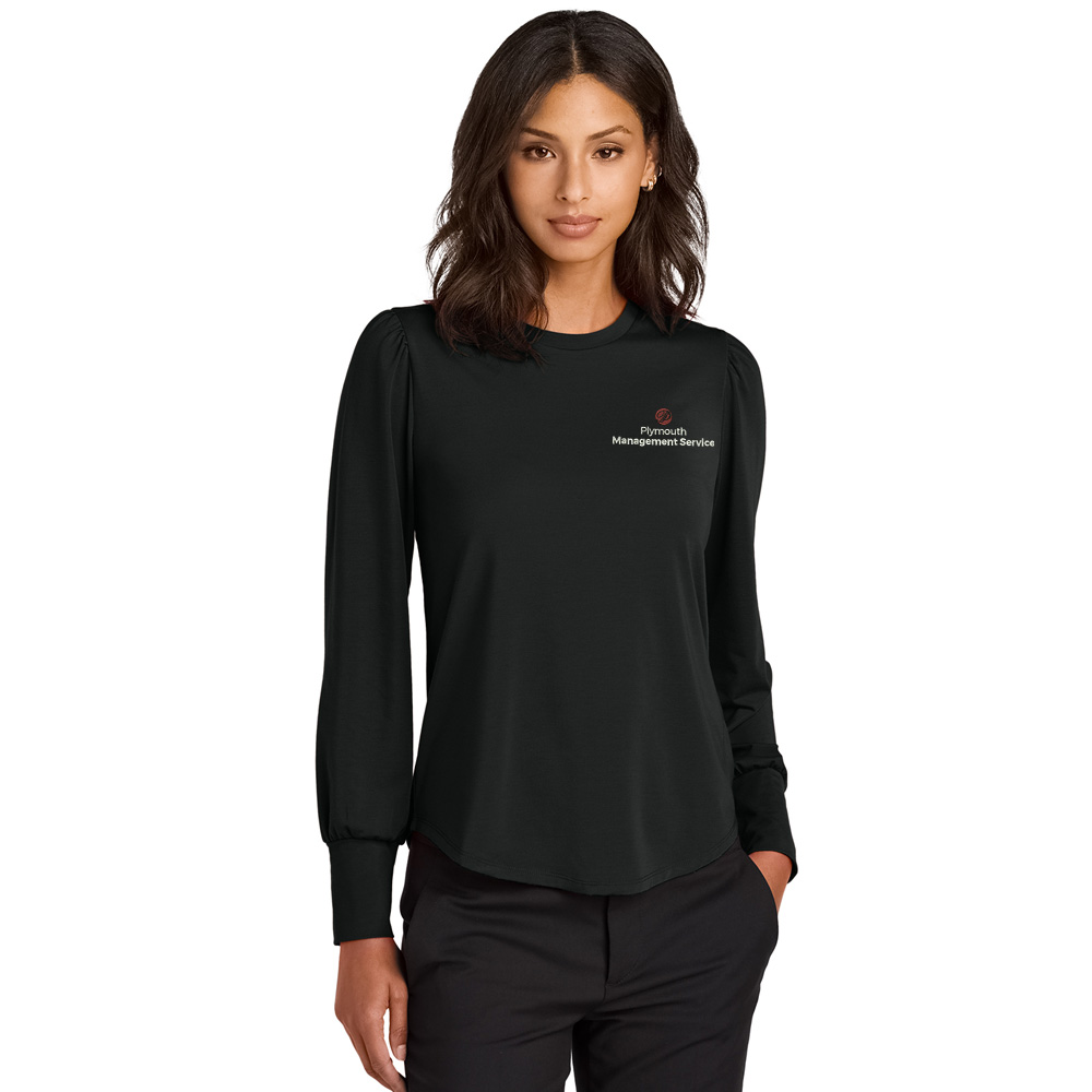Plymouth Management Mercer Mettle Women’s Stretch Jersey Long Sleeve Blouson Top-Black