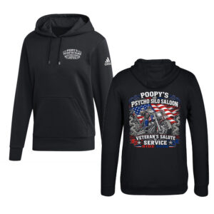 Poopys Veterans Ride Adidas Unisex Fleece Hooded Sweatshirt- Black