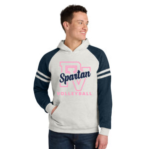 PV Volleyball Jerzees Unisex NuBlend Varsity Colorblock Hooded Sweatshirt – OatmealHeather/IndigoHeather