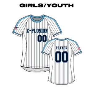 20. PV X-Plosion Sublimated Girls-Youth Crew Neck Short Sleeve Jersey-White-Pinstripe