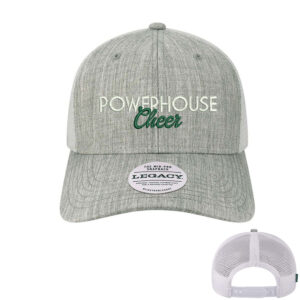 Powerhouse Cheer Legacy Mid-Pro Snapback Trucker Cap-Melange Grey White