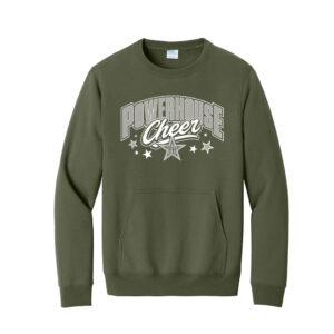 Powerhouse Cheer Unisex Core Fleece Crewneck Pocket Sweatshirt – Olive Drab Green