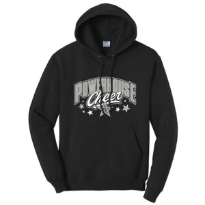 Powerhouse Cheer Unisex Classic Core weight Cozy Pullover Hooded Sweatshirt -Black