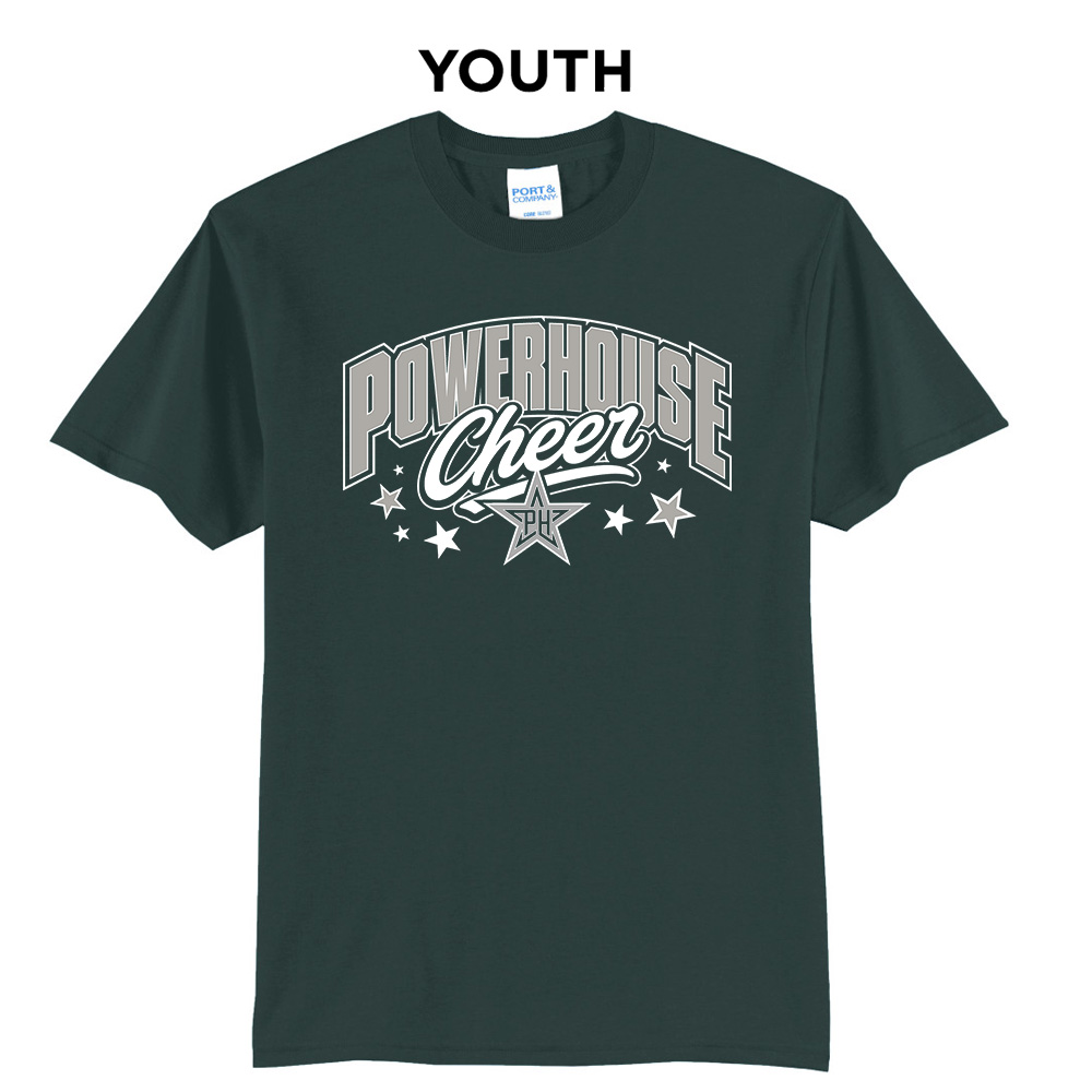 Powerhouse Cheer Youth Short Sleeve T Shirt - Dark Green