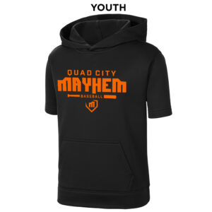 QC Mayhem BB Sport Tek Youth Sport Wick Fleece Short Sleeve Hooded Pullover- Black