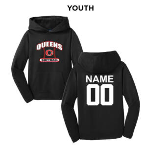 Queens Softball Club YOUTH Sport Wick Performance Fleece Hooded Pullover-Black