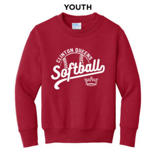 Queens Softball Club Youth Fleece Crewneck Sweatshirt-Red