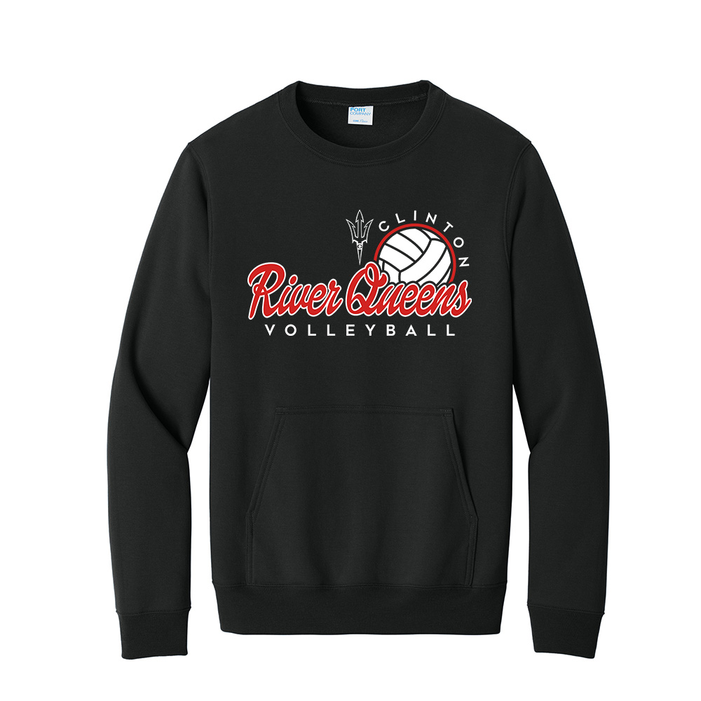 River Queens VB Unisex Core Fleece Crewneck Pocket Sweatshirt - Black